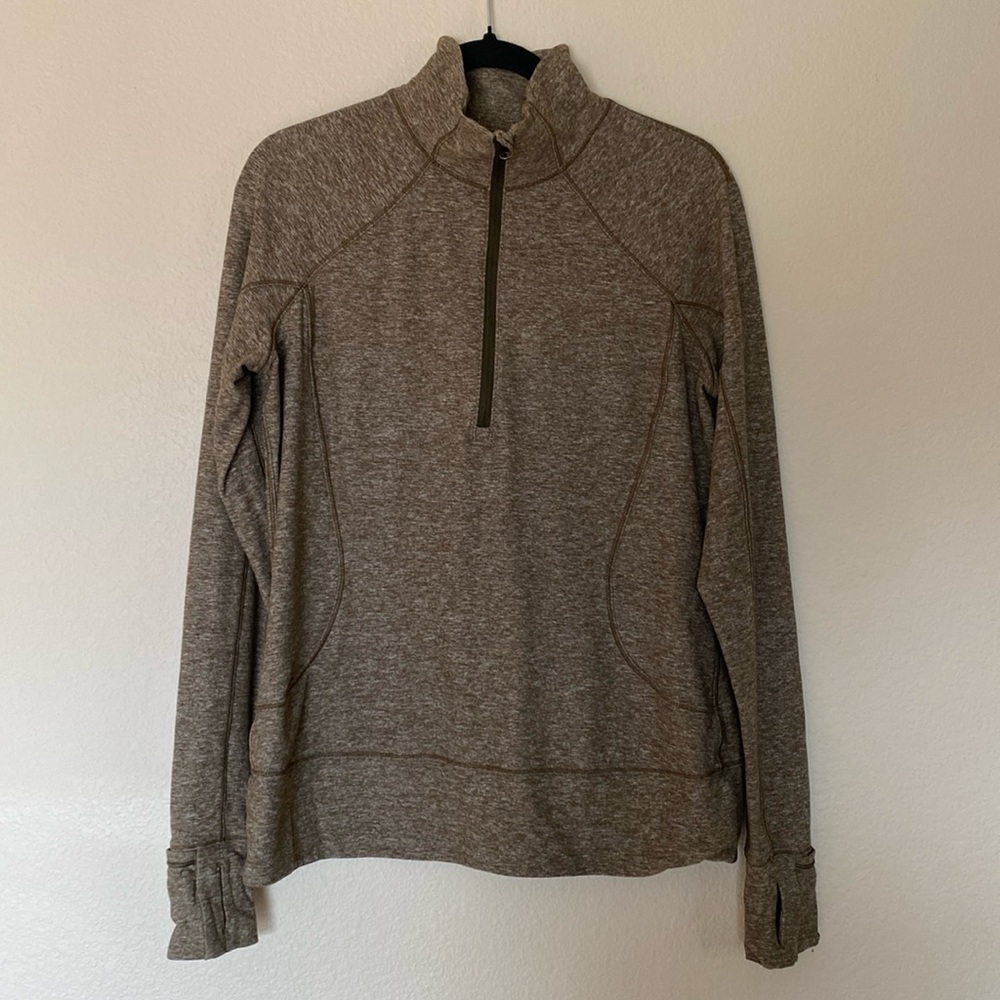 Lululemon 3/4 zip pullover women’s 12 twelve olive-brown Heather EUC